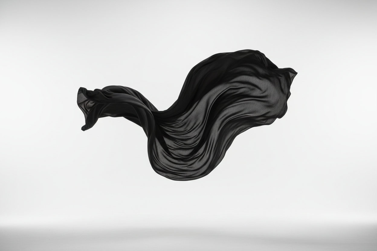 Can you made her hijab float on the background . Black hijab in white studio background