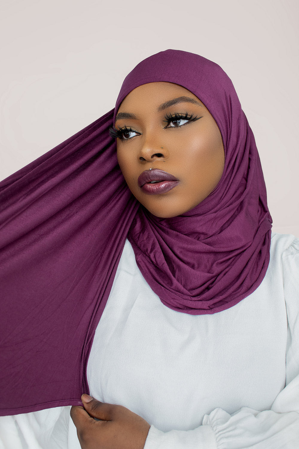 INSTANT PRE-SEWN JERSEY HIJAB - EGGPLANT
