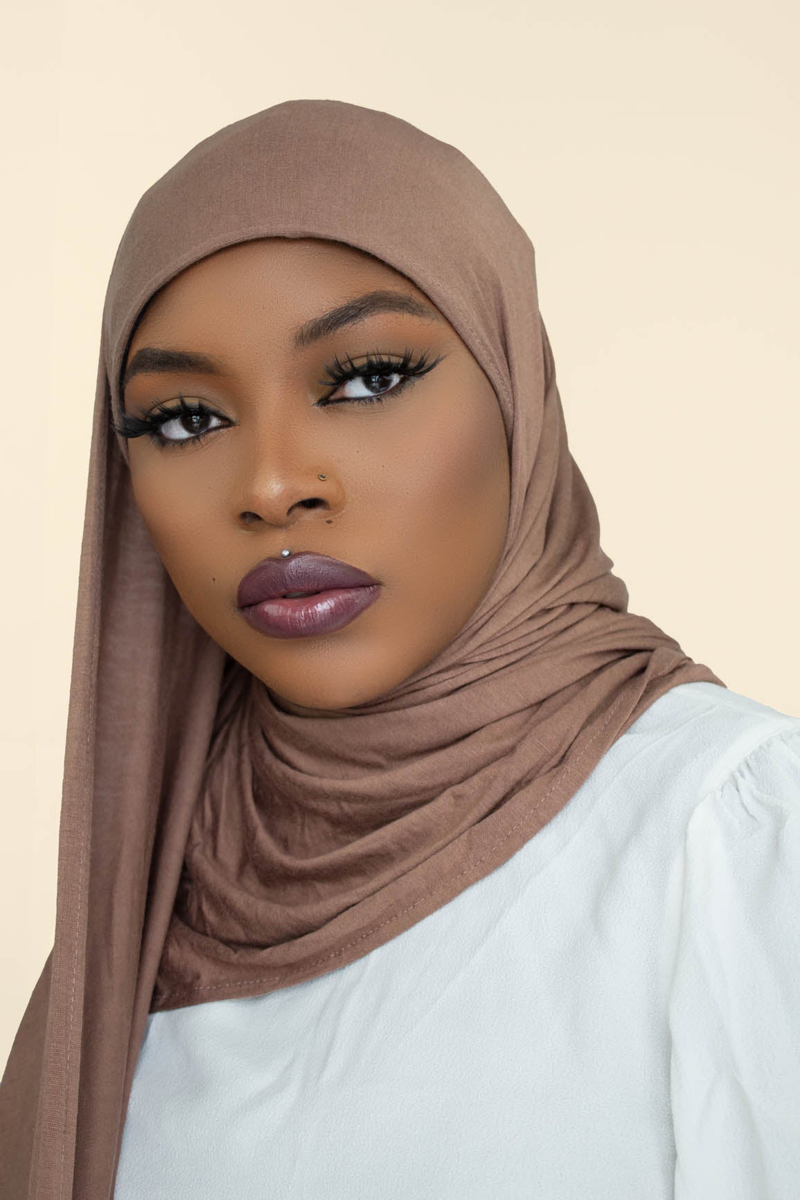 INSTANT PRE-SEWN JERSEY HIJAB - LIGHT BROWN