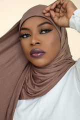 INSTANT PRE-SEWN JERSEY HIJAB - LIGHT BROWN
