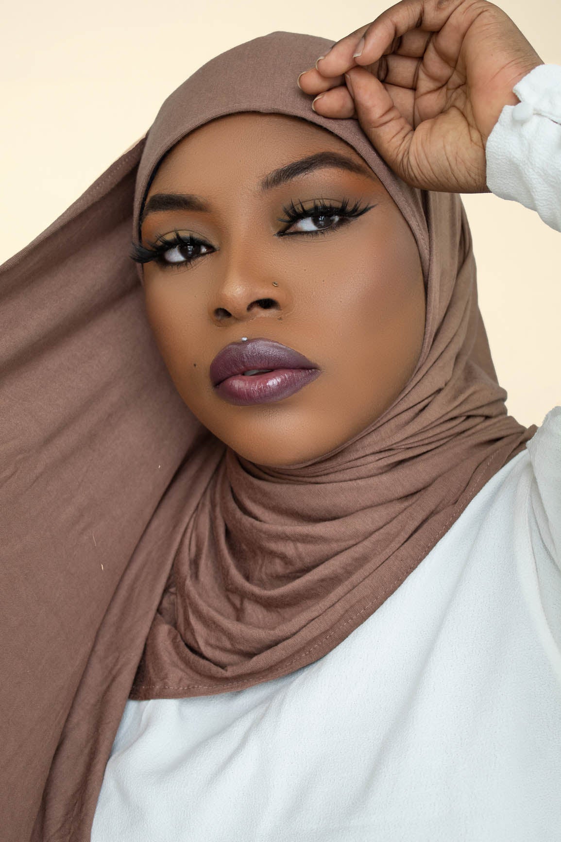 INSTANT PRE-SEWN JERSEY HIJAB - LIGHT BROWN