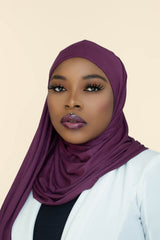 INSTANT PRE-SEWN JERSEY HIJAB - EGGPLANT