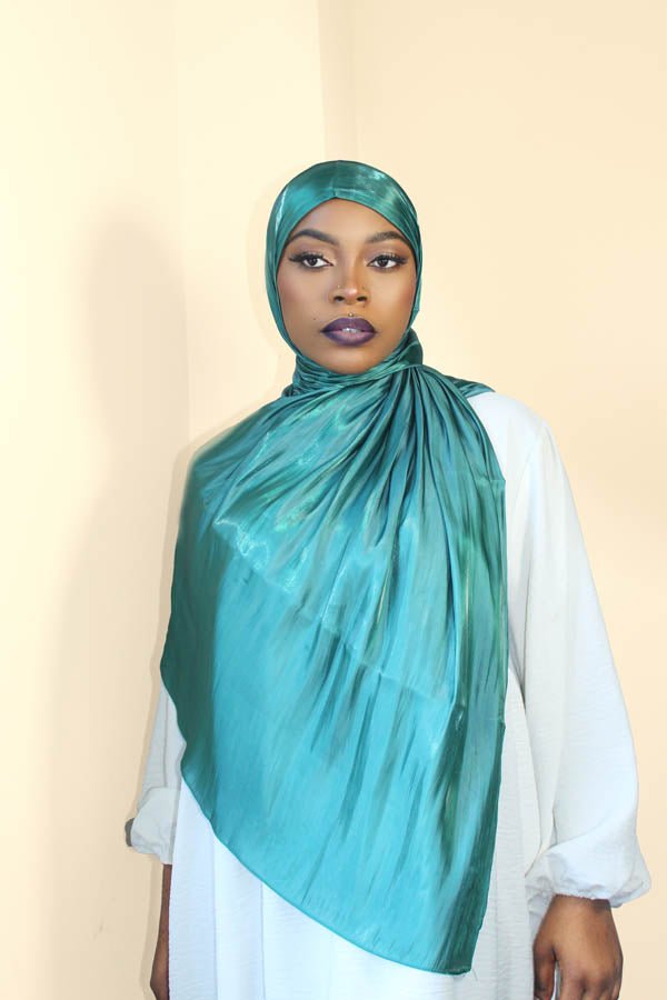 FATIMATA SHIMMERING SILK HIJAB- FASHION TURQUOISE