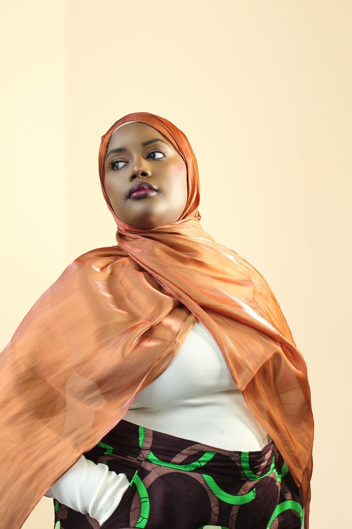 FATIMATA SHIMMERING SILK HIJAB- BURNT ORANGE