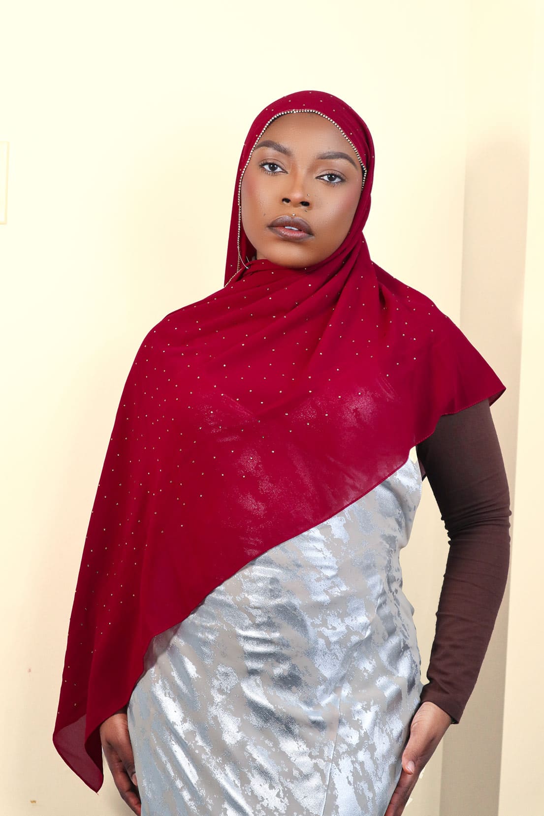 DIAMOND CHIFFON HIJAB -BURGUNDY RED
