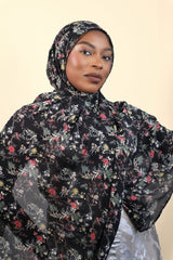 YASMIN FLORAL CHIFFON HIJAB -BLACK