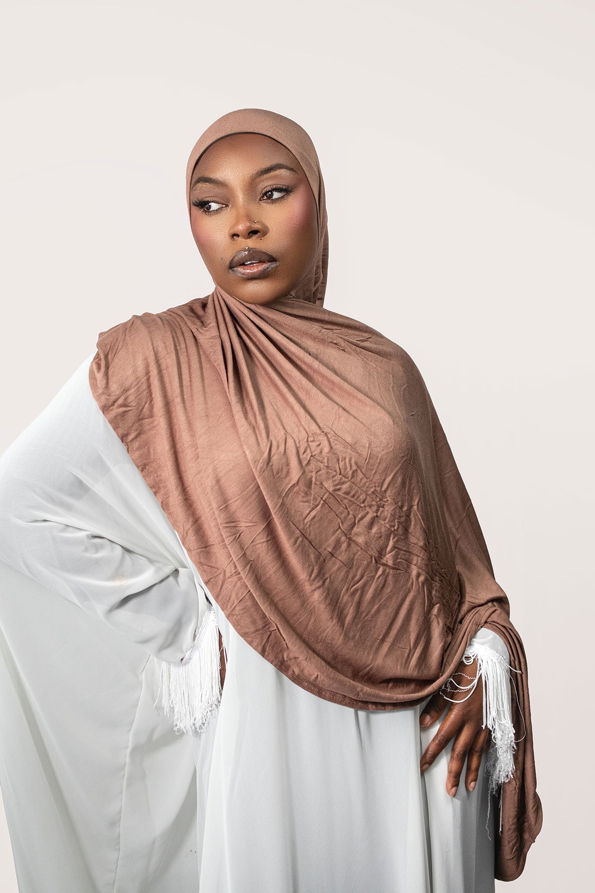 INSTANT PRE-SEWN JERSEY HIJAB - LIGHT BROWN