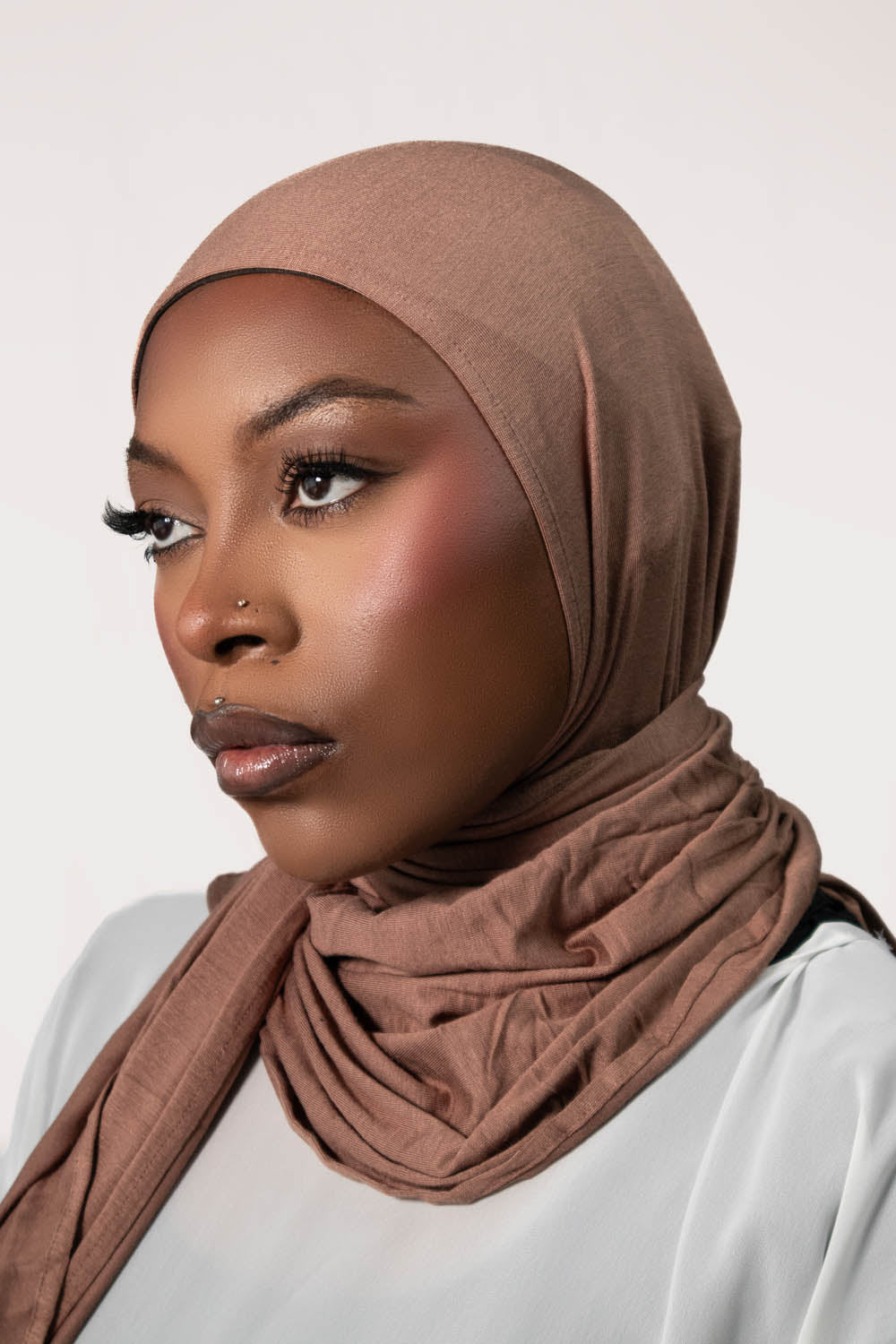 INSTANT PRE-SEWN JERSEY HIJAB - LIGHT BROWN