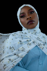 YASMIN FLORAL CHIFFON HIJAB - POWDER BLUE