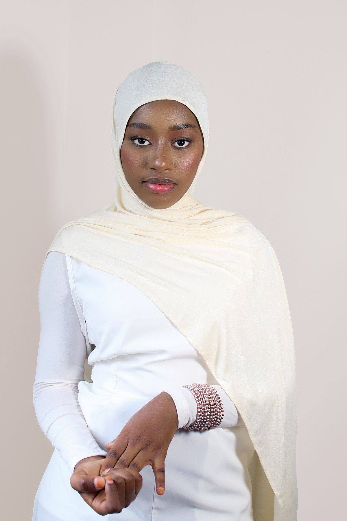 INSTANT PRE-SEWN JERSEY HIJAB - CREAM VANILLA