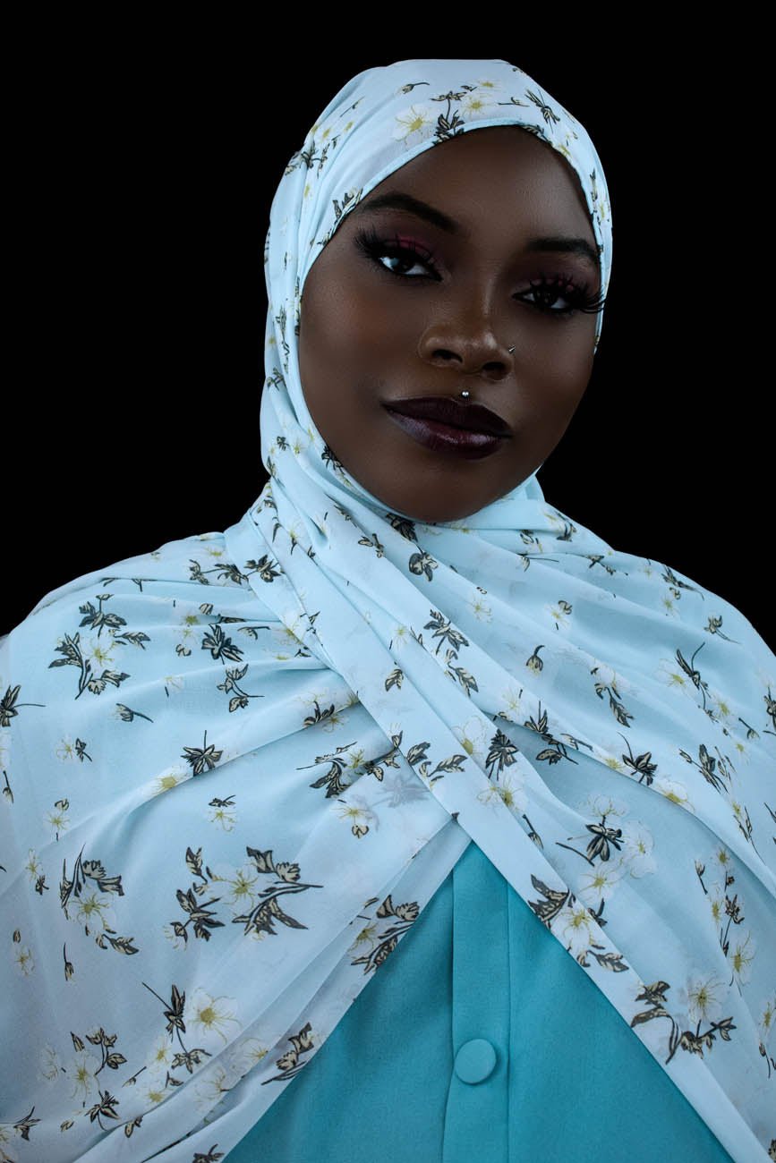 YASMIN FLORAL CHIFFON HIJAB - POWDER BLUE